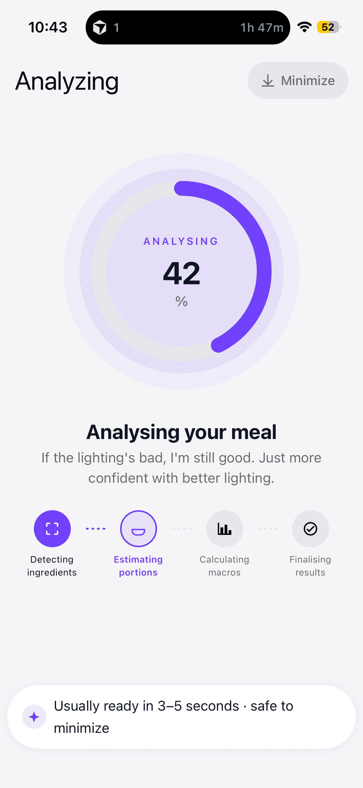 Healthly analysing a meal photo and estimating its ingredients, portions and macros